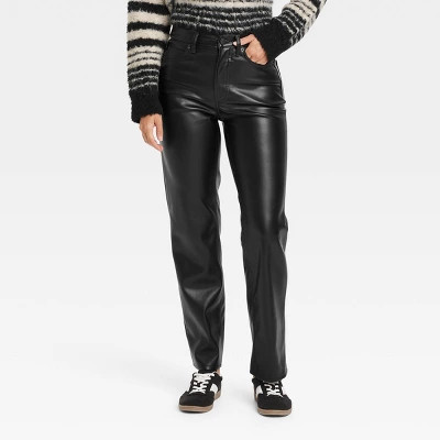 Women's High-Rise Faux Leather Straight Jeans - Universal Thread™ Black | Target
