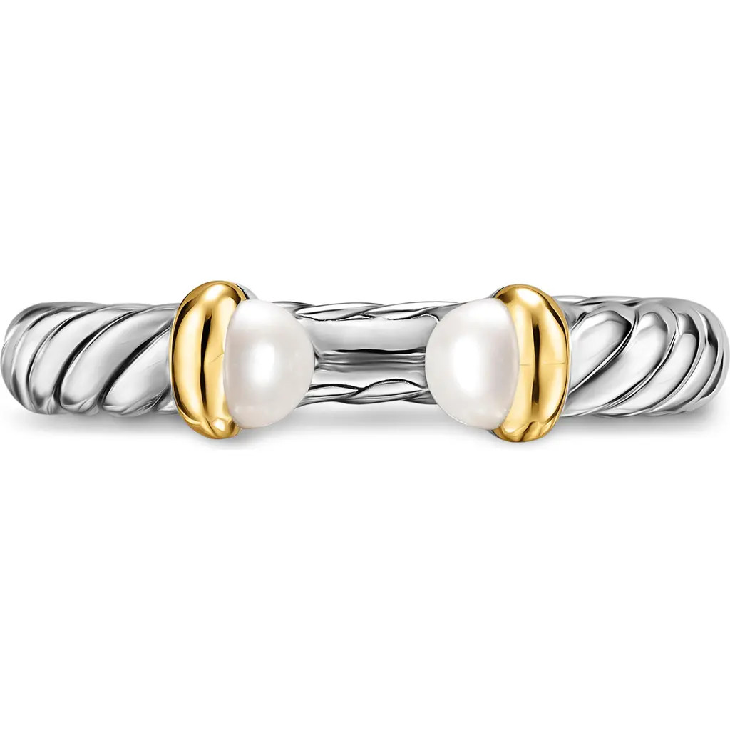 David Yurman Petite Cable Open Ring in Sterling Silver with 14K Yellow Gold, 3.4mm in Pearl at Nordstrom, Size 5 | Nordstrom