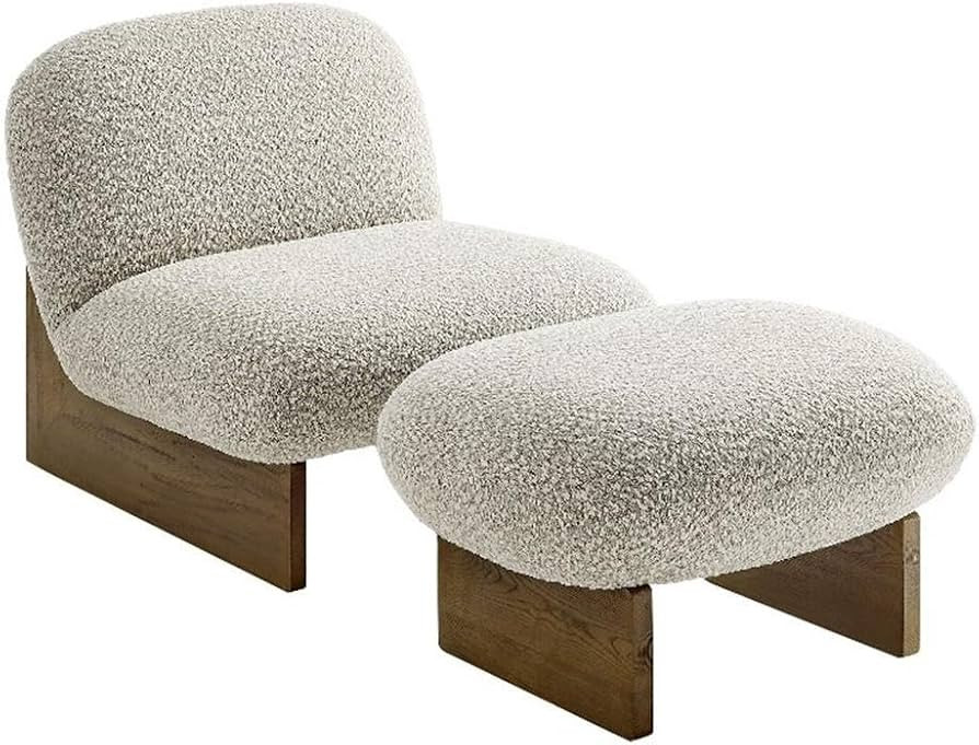 Modway Loyal Boucle Fabric Accent Chair with Ottoman in River Rock Walnut - Comfy Modern Armless ... | Amazon (US)