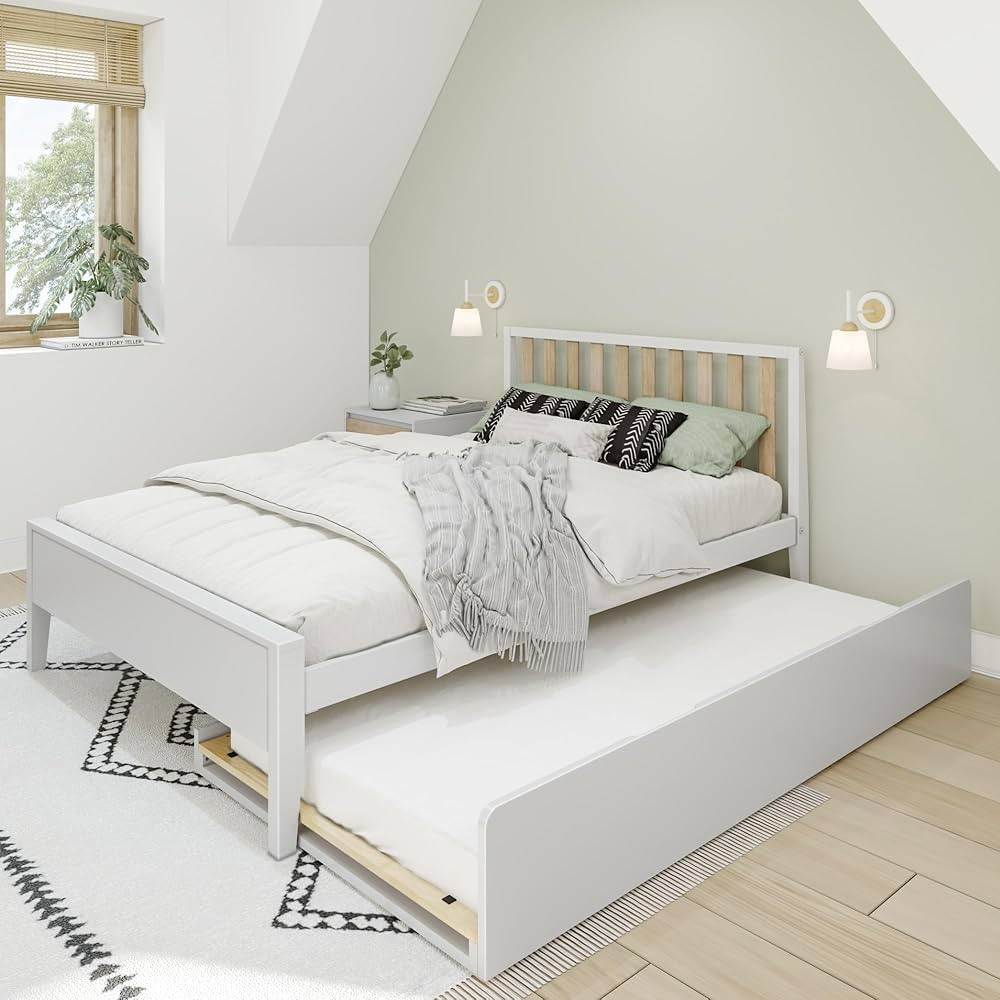 Max & Lily Full Bed, Scandinavian Modern Bed with Trundle for Kids, Solid Wood Full Bed Frame wit... | Amazon (US)