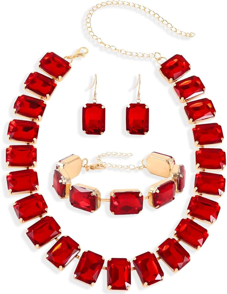 KOSMOS-LI Rectangle Faux Crystal Jewelry Sets Includ Necklace Bracelet Earrings | Amazon (US)