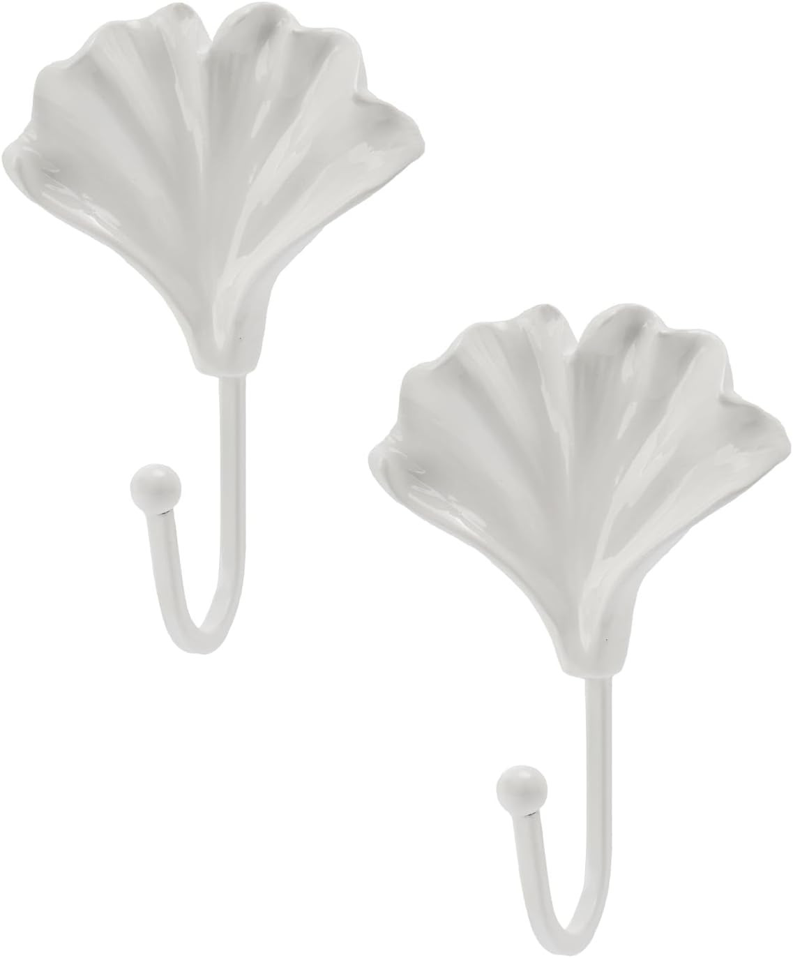 DiliComing Decorative Wall Hooks Home Decor - 2pcs White Resin Ginkgo Leaf Shape Coat Hooks for Hanging Key Holder Purse Hat Door Clothes Towel Bathroom Room Wall Decor Gift | Amazon (US)