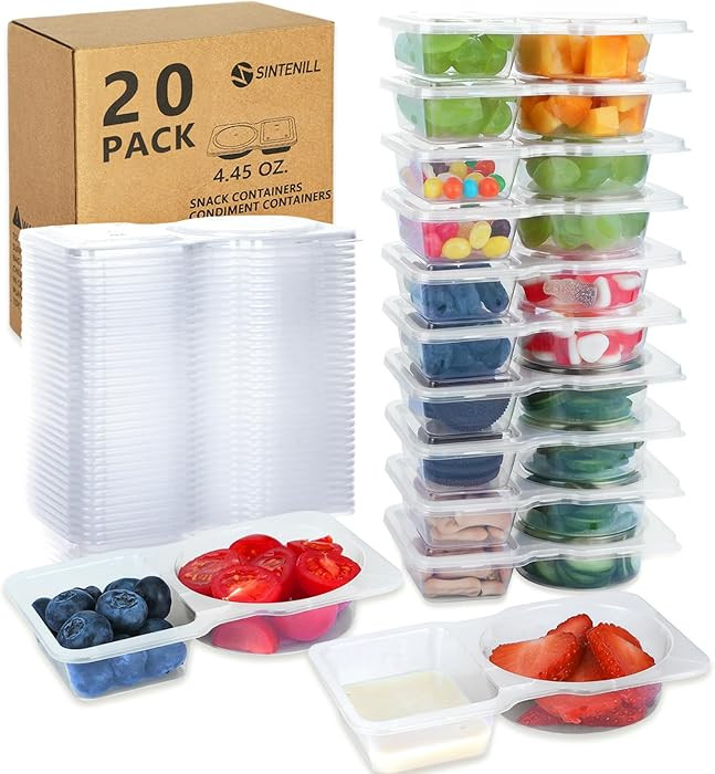 20 Sets Reusable Snack Containers With Lids, Double Compartment Snack Pack Containers, Portion Co... | Amazon (US)