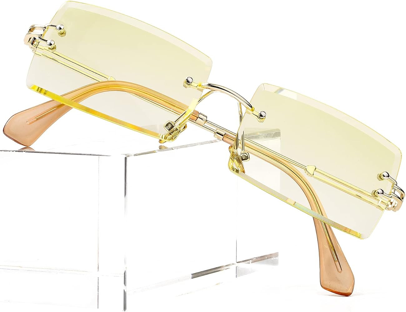 PORADAY Rectangle Sunglasses for Women Men Vintage Rimless Square Sun Glasses Candy Color | Amazon (US)