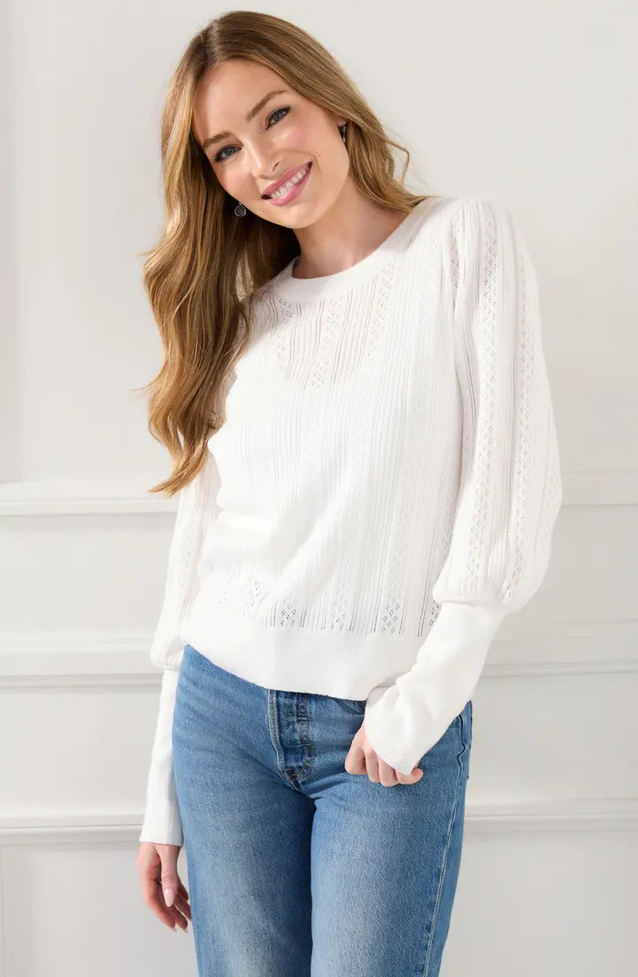 Pointelle Leg of Mutton Sleeve Cotton Sweater | Nordstrom