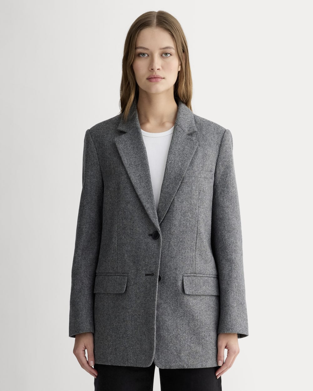 Everlane Oversized Blazer, Wool, Grey Herringbone, Size 0 | Everlane