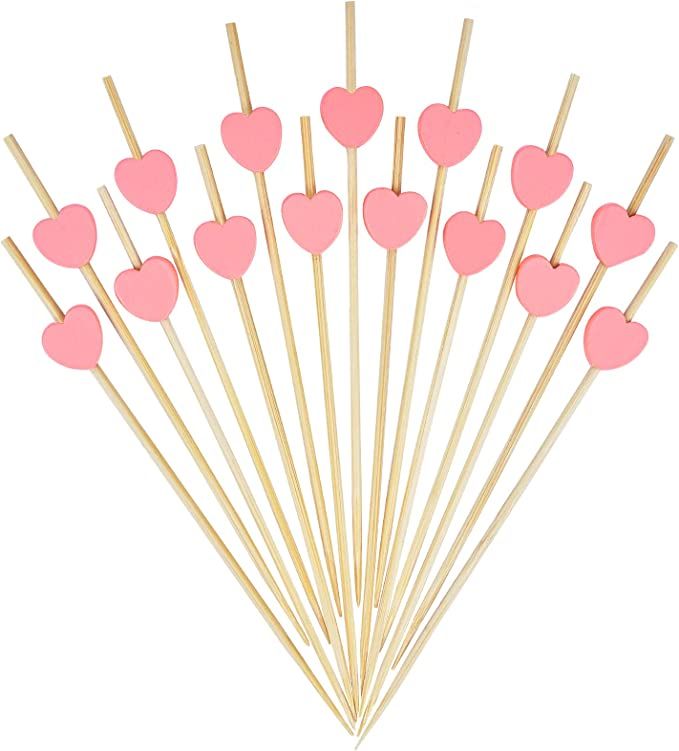 Minisland Pink Heart Fancy Toothpicks for Appetizers 4.7 Inch Long Cute Bamboo Cocktail Picks Wed... | Amazon (US)