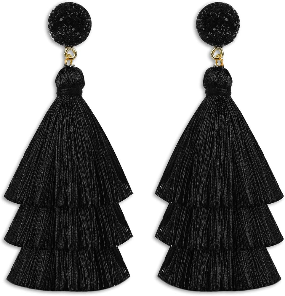 Layered Tassel Earrings Bohemian Tiered Tassel Thread Earrings Fringe Dangle Drop Earrings for Wo... | Amazon (US)