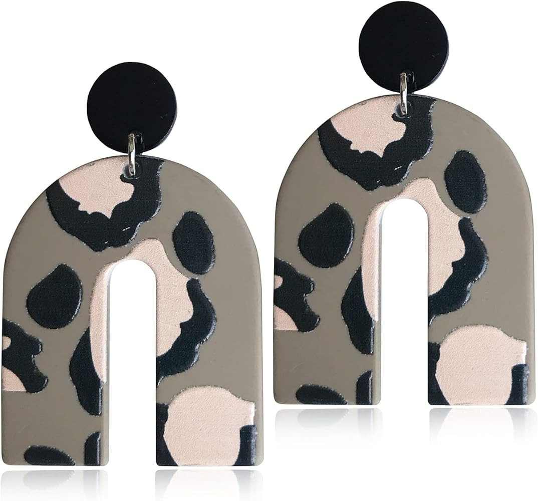 ANDPAI Handmade Lightweight Colorful Bohemian Irregular U Shape Resin Leopard Print Dangle Drop Earr | Amazon (US)