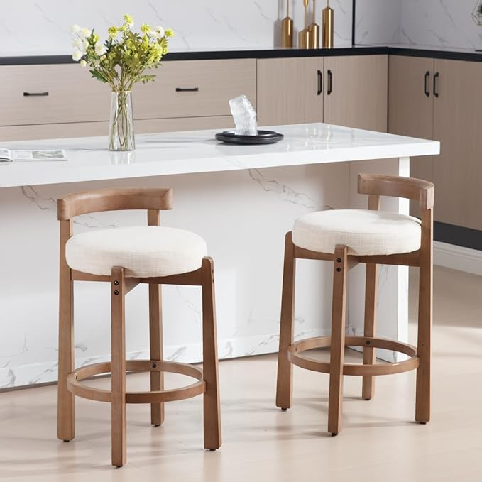 Mid-Century Bar Stools Set of 2, 26.5 Inch Linen Counter Height Upholstered Barstools Bar Chairs ... | Amazon (US)