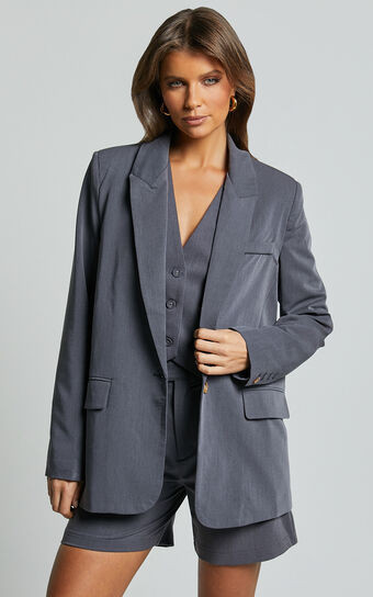 Caralina Blazer - Oversized Single Breasted Blazer in Charcoal | Showpo (US, UK & Europe)
