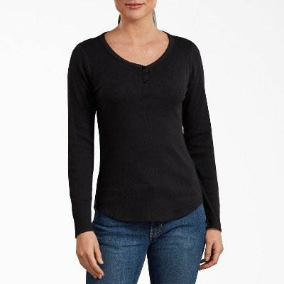 Dickies Women's Henley Long Sleeve Shirt, Black (KBK), L,L | Target
