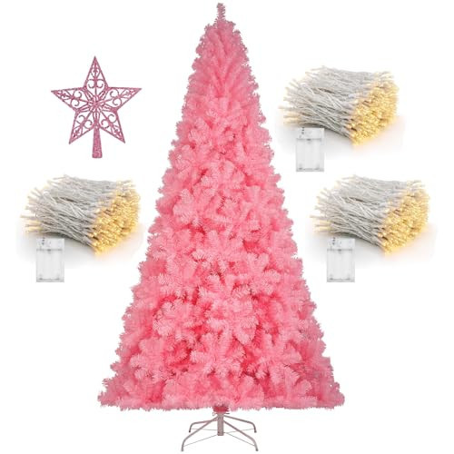 KTKDE 7.5ft Pink Christmas Tree, Artificial Christmas Tree, Sturdy Metal Stand with 1450 Tips (Pink top Star, LED Battery Box), Home, School, Party Office Holiday Decorations | Amazon (US)