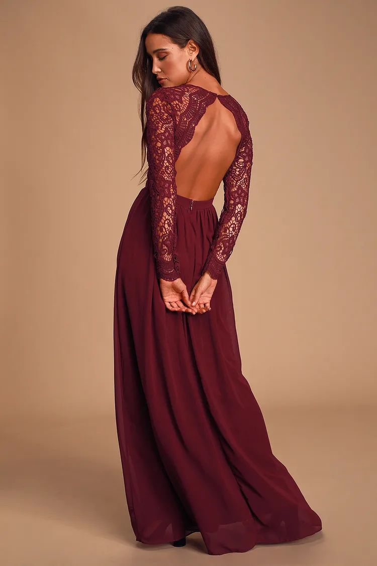 Awaken My Love Burgundy Long Sleeve Lace Maxi Dress | Lulus (US)