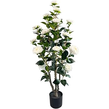 3.4ft Artificial Camellia Tree | White Flowers & Green Leaves | Indoor Outdoor Decor, No Maintena... | Amazon (US)