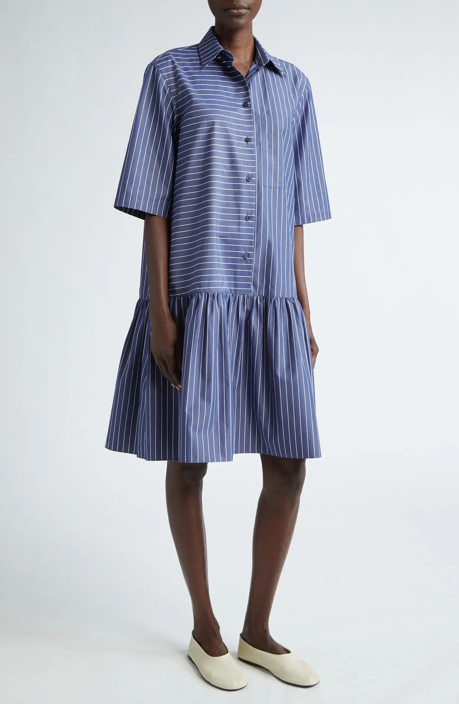 Stripe Flounce Hem Cotton Poplin Shirtdress | Nordstrom