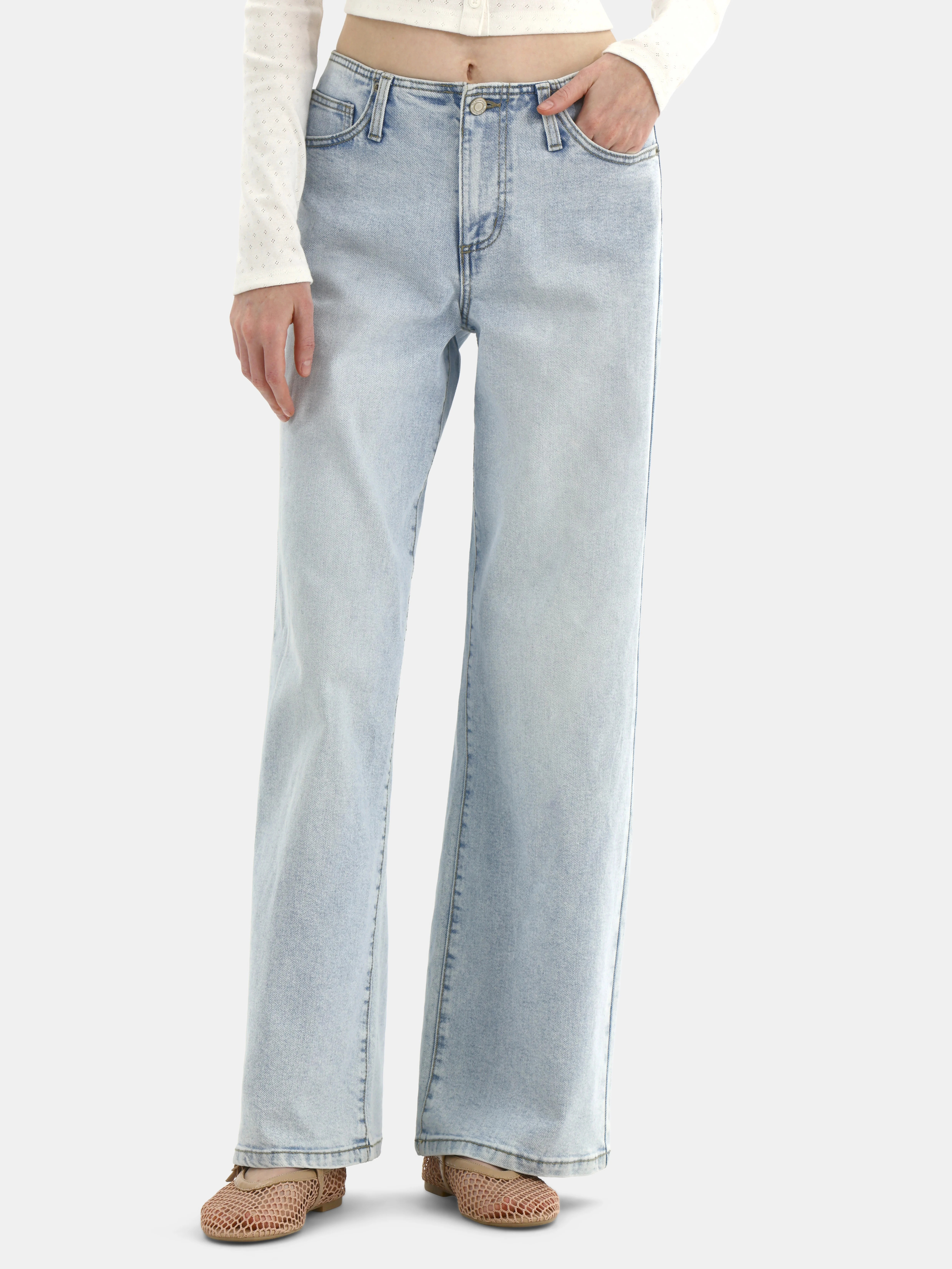 No Boundaries Mid-Rise Baggy Wide Leg Jeans, 31.5'' Inseam, Women's | Walmart (US)