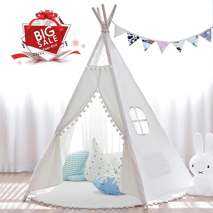 JOYNOTE Teepee Kids Tent with Thick Mat & Carry Case & Decorations Star Stickers & Flag - 5 Woode... | Amazon (US)