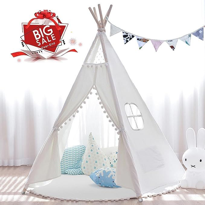 JOYNOTE Teepee Kids Tent with Thick Mat & Carry Case & Decorations Star Stickers & Flag - 5 Woode... | Amazon (US)