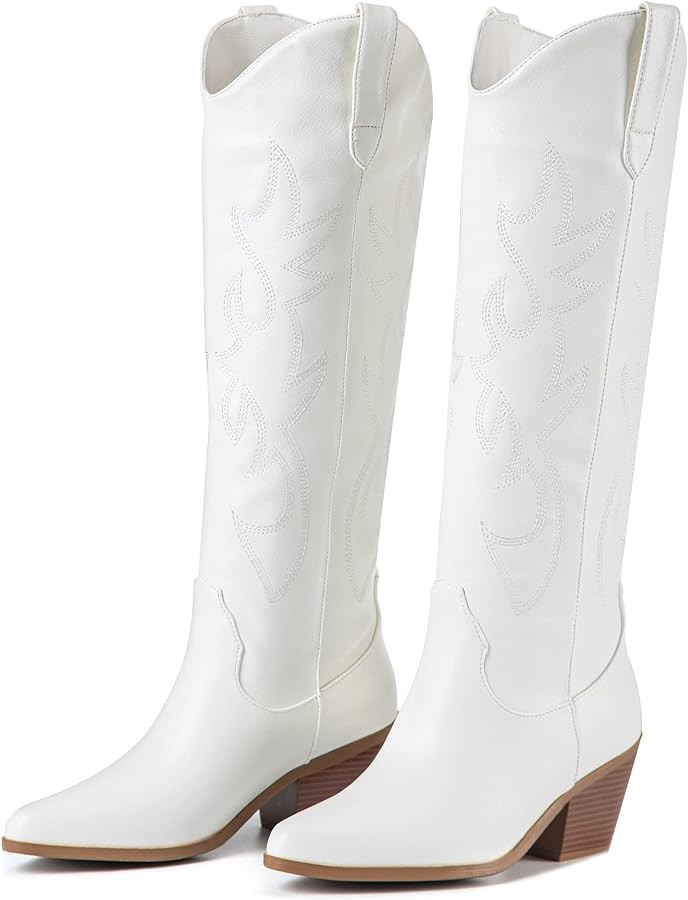 ZXHYZLZ Cowboy Boots For Women 2-Inch Low Heel Comfortable Tall Knee High Western Cowgirl Boots P... | Amazon (US)