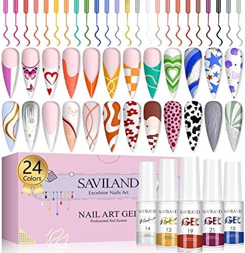 Saviland Paint Gel Nail Polish Gel Liner Set - 24 Color Liner Gel Nail Polish Painting Gel Nail Poli | Amazon (US)