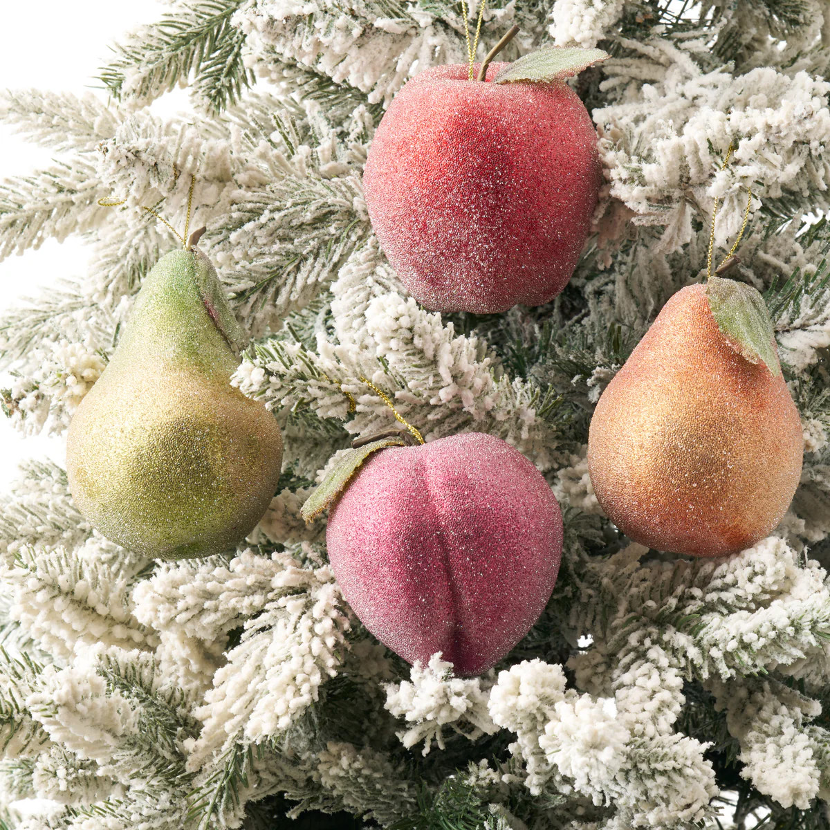 Sugared Frosted Williamsburg Fruit Assortment Christmas Holiday Ornaments - Set of 4 | Darby Creek Trading