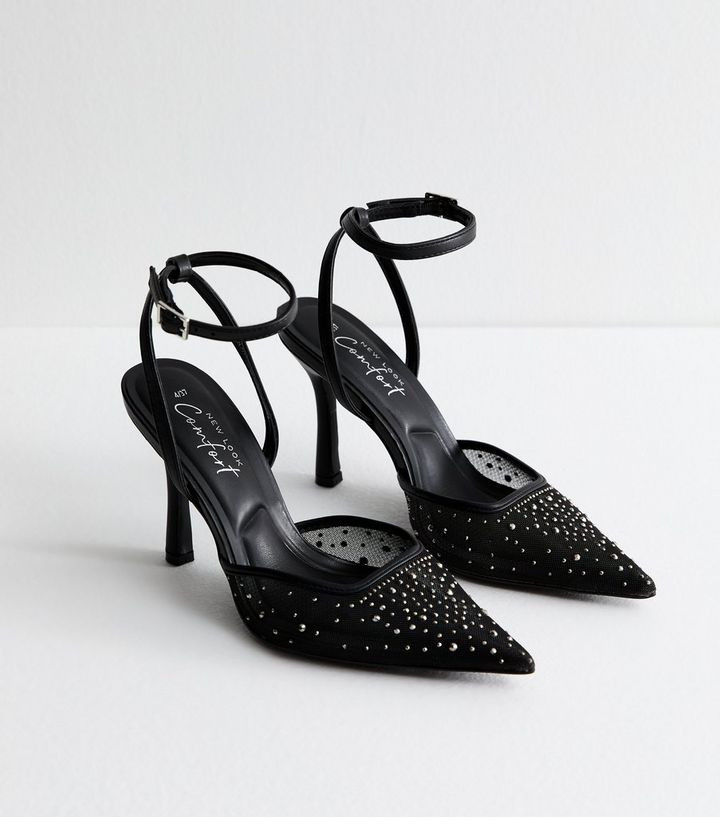 Black Stud Embellished Mesh Court Shoes | New Look | New Look (UK)