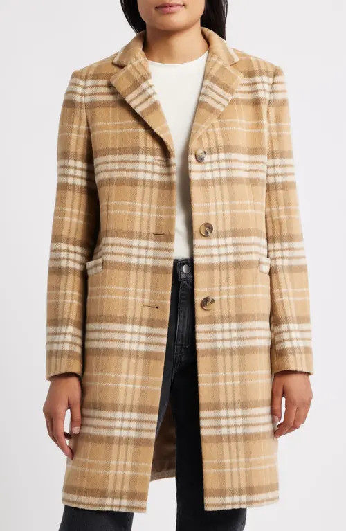 Lauren Ralph Lauren Longline Wool Blend Coat in Camel Plaid at Nordstrom, Size 0 | Nordstrom