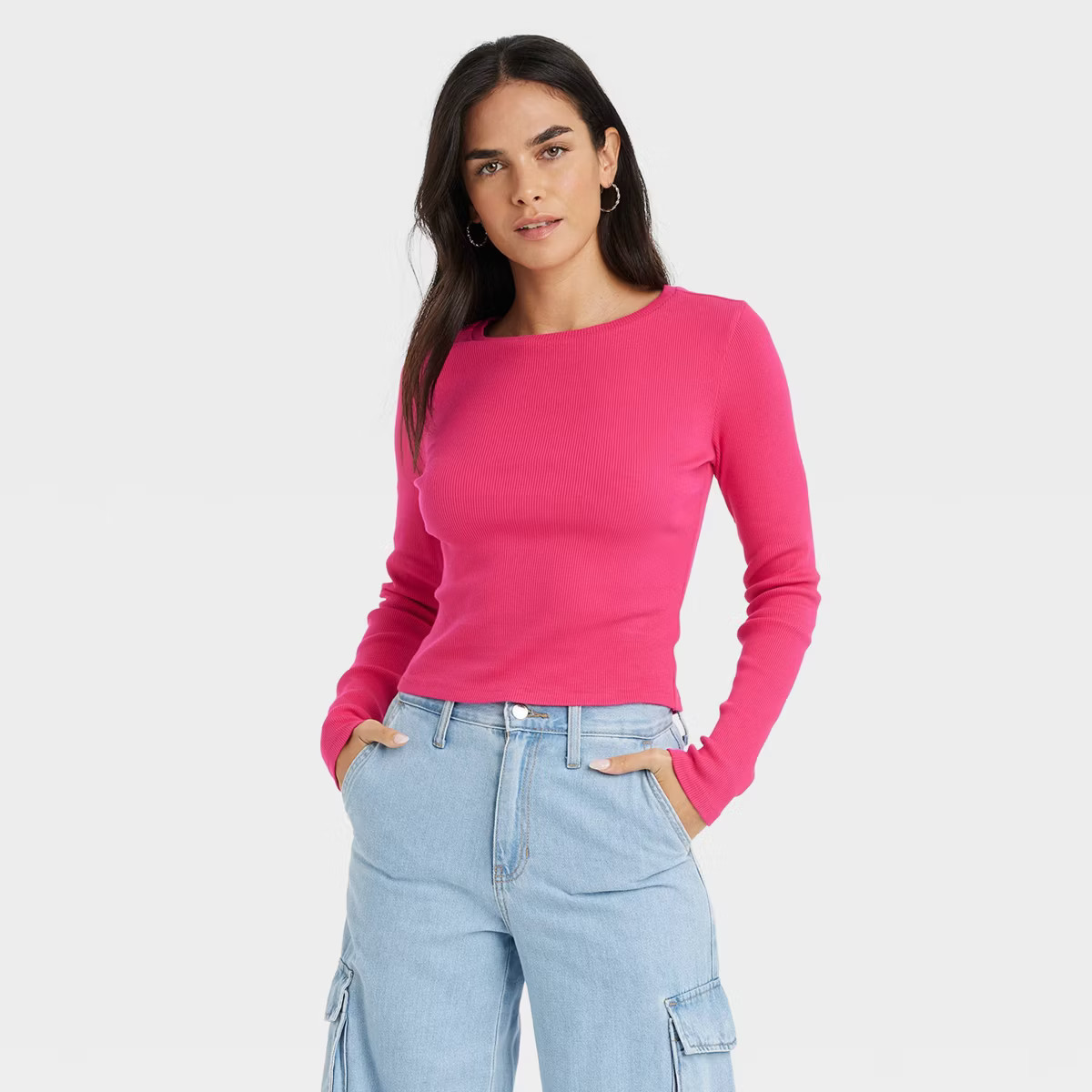 Women's Long Sleeve Shrunken Rib T-Shirt - Universal Thread™ | Target