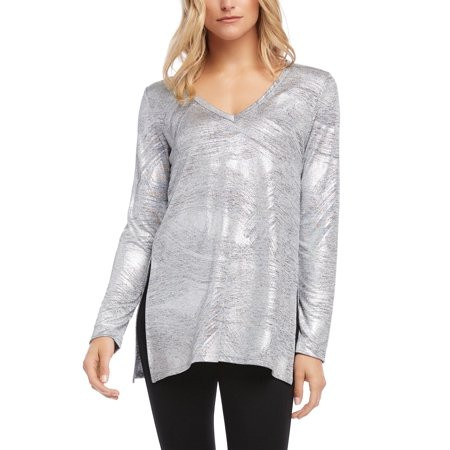 Karen Kane Women s Metallic Knit Top Metallic Silver Size X-Small | Walmart (US)