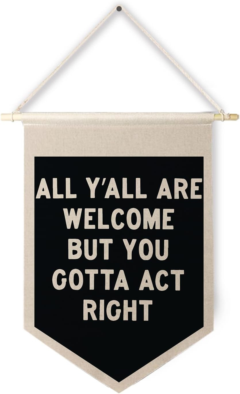 Qpenm All Are Welcome Hanging Wall Canvas Banner,Welcome Hanging Pennant Flag Prints,Funny Posters & Prints Canvas Banner,Funny Classroom Home Living Room Office Wall Art Decor | Amazon (US)