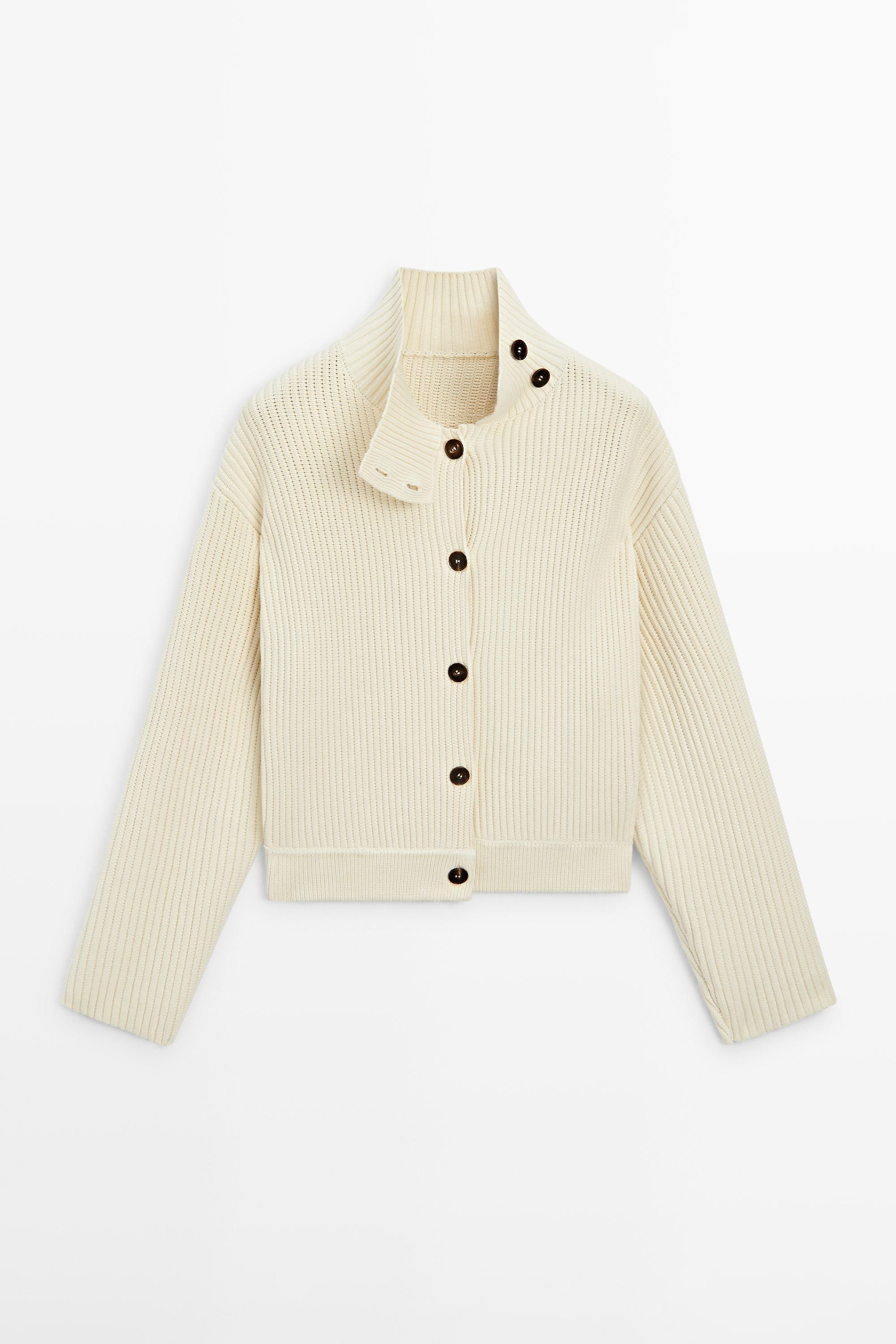 100% cotton turtleneck knit cardigan | Massimo Dutti US