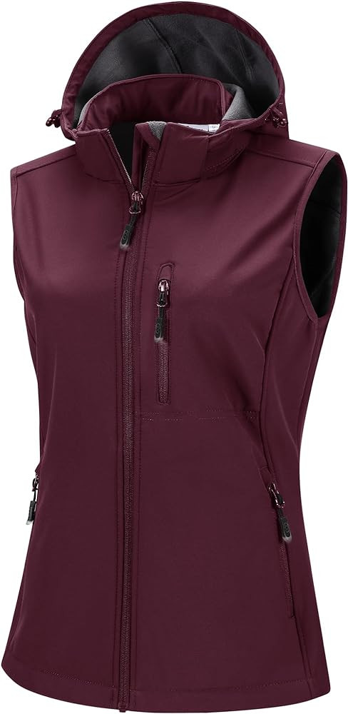 33,000ft Women's Hooded Lightweight Softshell Vest Fleece Lined Windproof Zip Up Sleeveless Jacke... | Amazon (US)