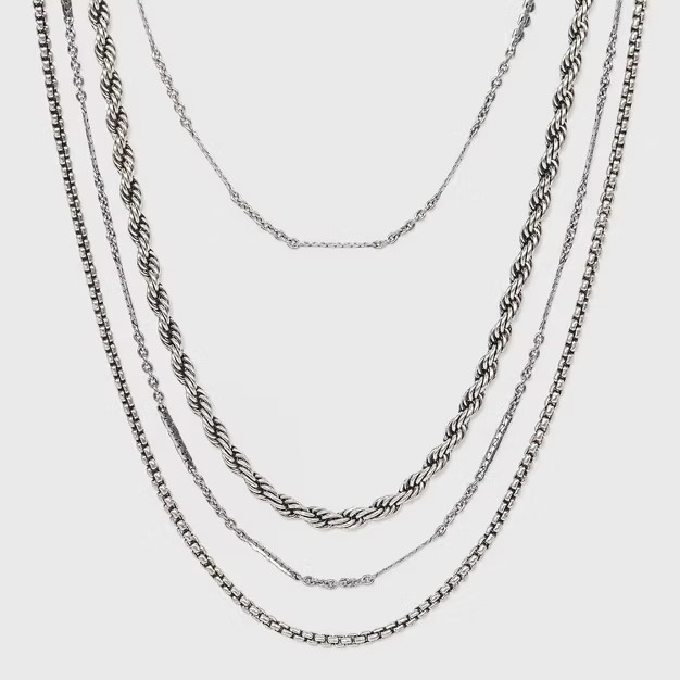 Mixed Chain Layered Multi-Strand Necklace - Universal Thread™ Silver | Target