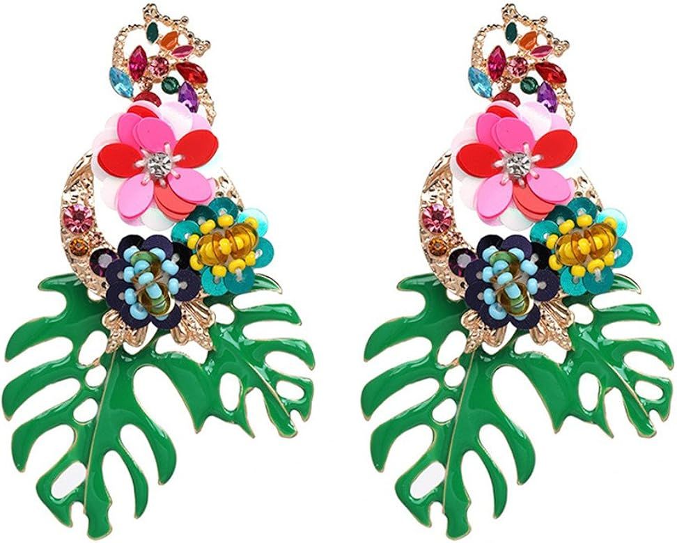 Gorgeous Colorful Sequin Flower Palm Leaf Stud Earrings for Women and Girls (er006023) | Amazon (US)