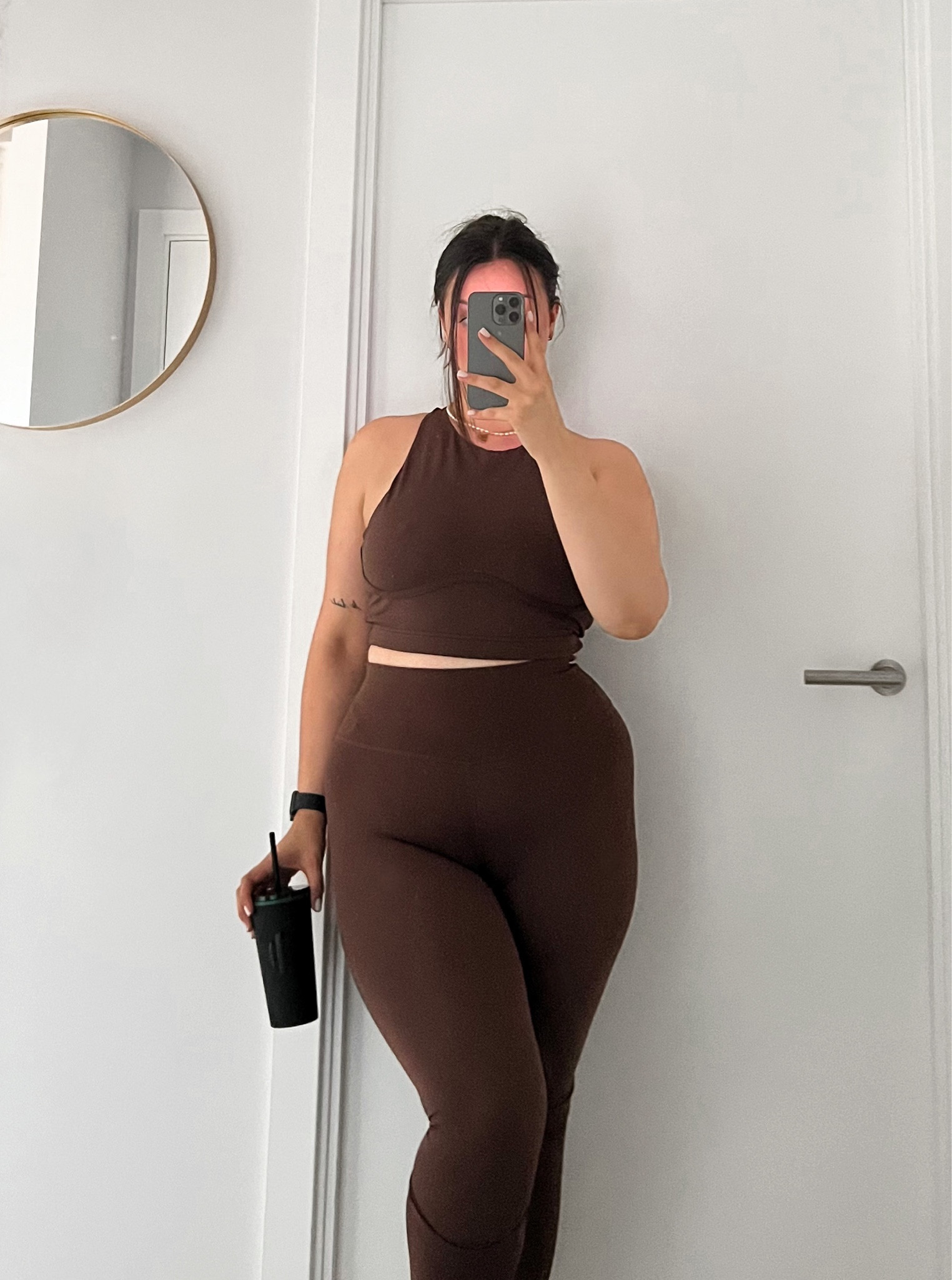 chocolate brown leggings + sports bra, we are tala activewear 