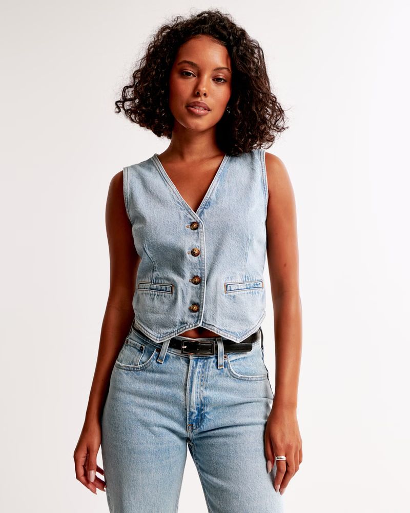 Women's The A&F Mara Denim Vest | Women's Tops | Abercrombie.com | Abercrombie & Fitch (US)