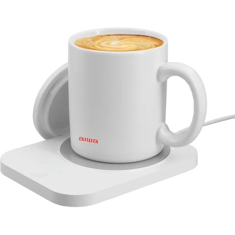 Aiwa 2-in-1 Smart Coffee Mug Warmer and 15W Wireless Phone Charger with Ceramic Mug and Lid, Whit... | Walmart (US)