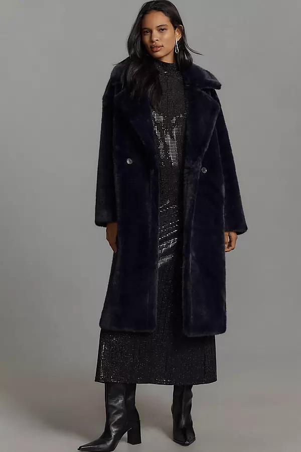 Luxe Faux-Fur Long Coat Jacket | Anthropologie (US)