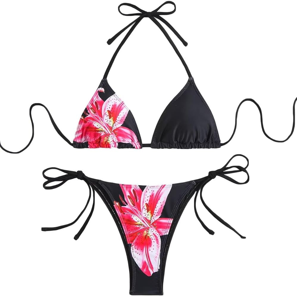 Women's Floral Print Bathing Suit High Waisted Halter Summer Swimsuit Bikini Set | Amazon (US)