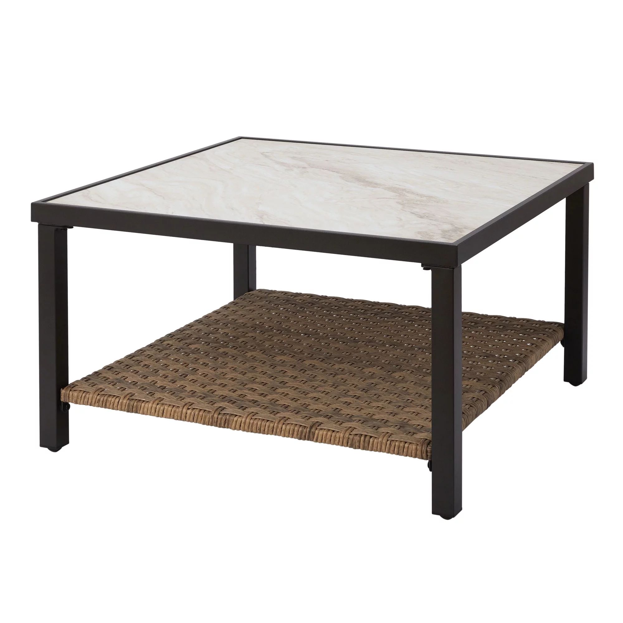 Better Homes & Gardens River Oaks Tile Top Coffee Table with All-Weather Wicker Shelf, White - Wa... | Walmart (US)