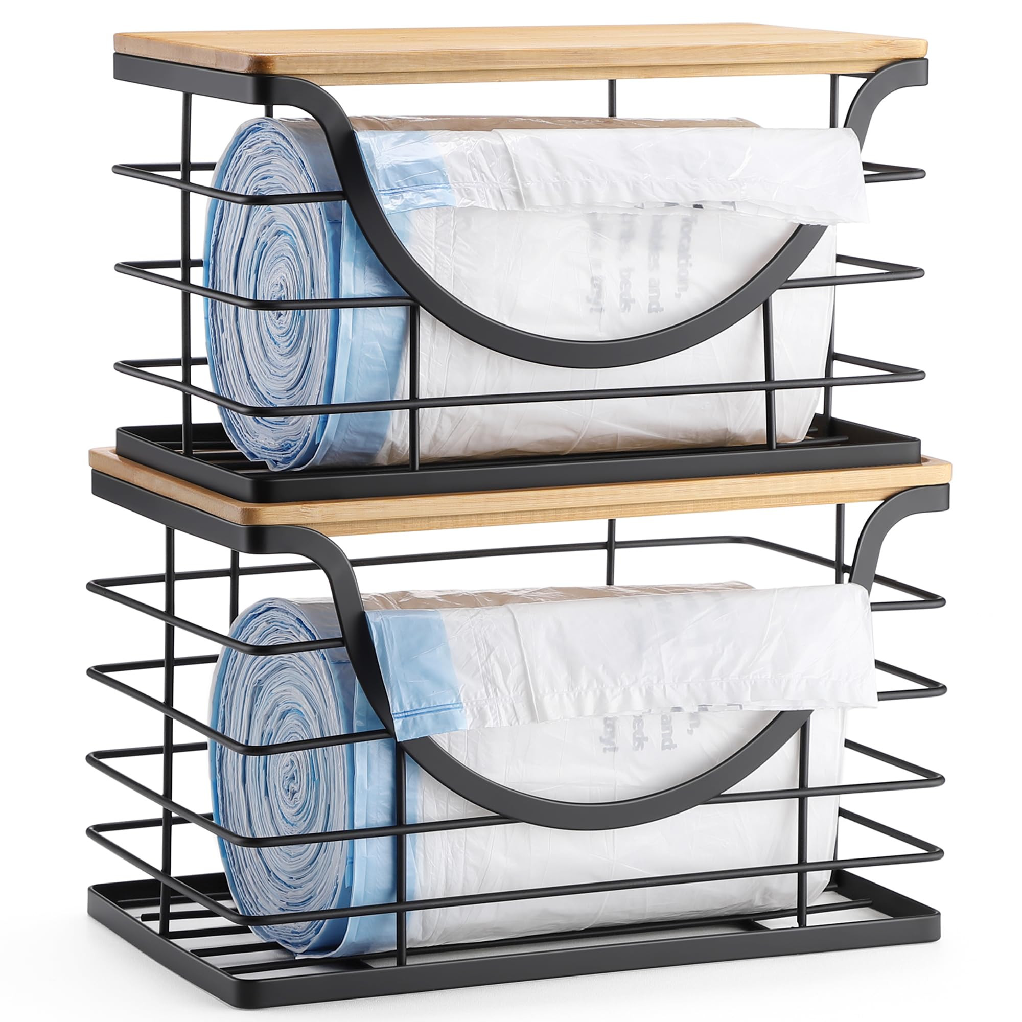 Extra Large Trash Bag Holder Under Sink 2 Pack Stackable Kitchen Storage with Bamboo Lid, Garbage... | Amazon (US)