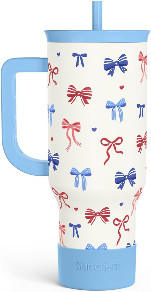 SANDJEST American Flag 40oz Tumbler with Handle and Straw, Insulated Stainless Steel Travel Coffe... | Amazon (US)
