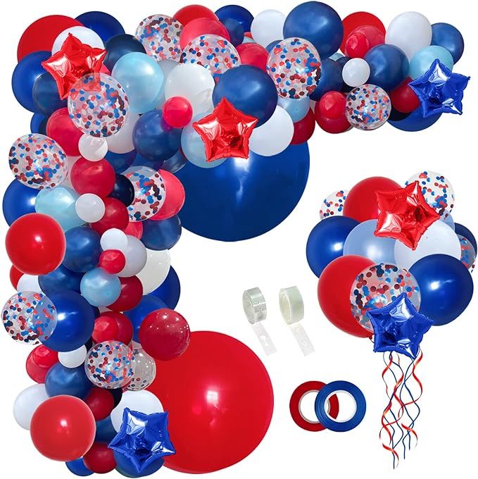 PERPAOL 140PCS Navy Blue Red White Balloon Garland Arch Kit, 4th of July Patriotic Flag Day, Naut... | Amazon (US)