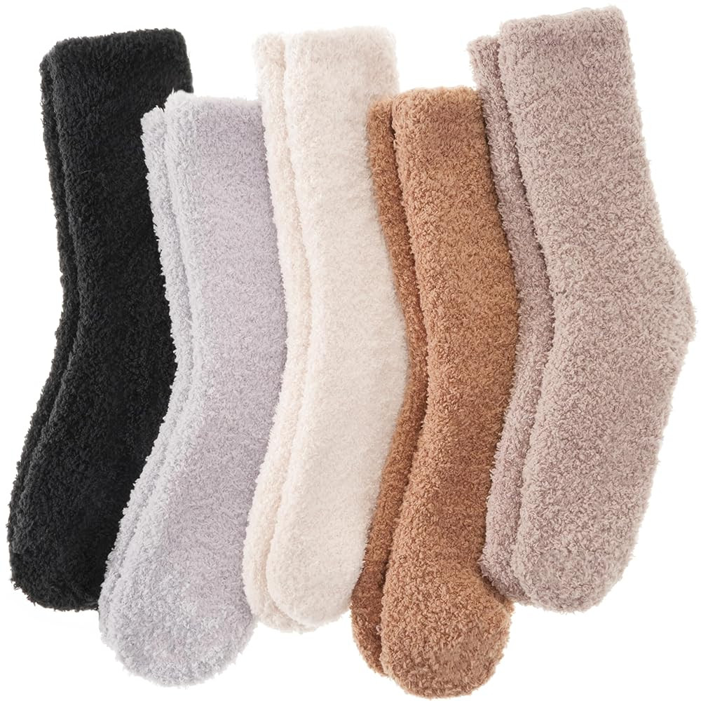 ANTSANG Fuzzy Socks for Women Men Slipper Fluffy Cozy Warm Winter Thick Plush Crew Socks 5 Pairs | Amazon (US)