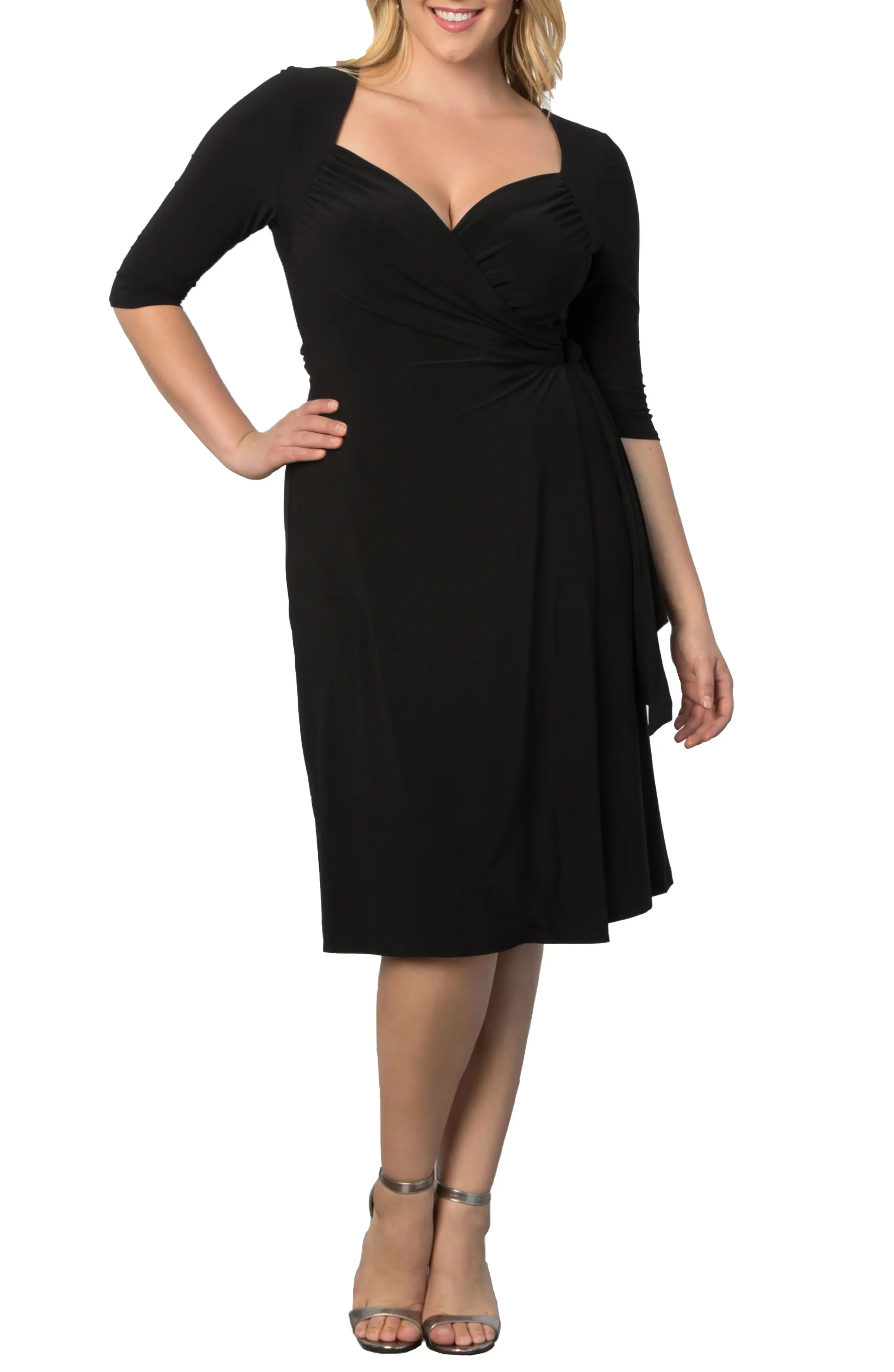 Kiyonna Sweetheart Neck Wrap Dress, Size 3X in Black Noir at Nordstrom | Nordstrom