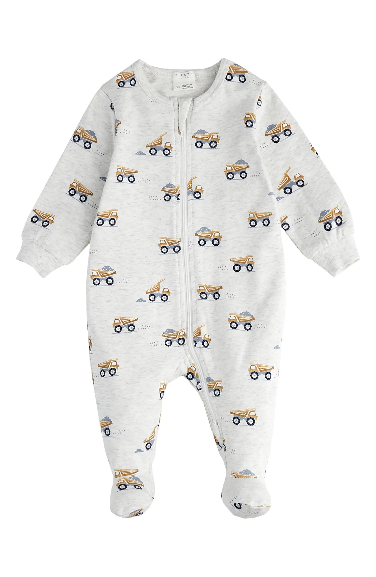 FIRSTS by Petit Lem Tipper Truck Print Organic Cotton Footie | Nordstrom | Nordstrom