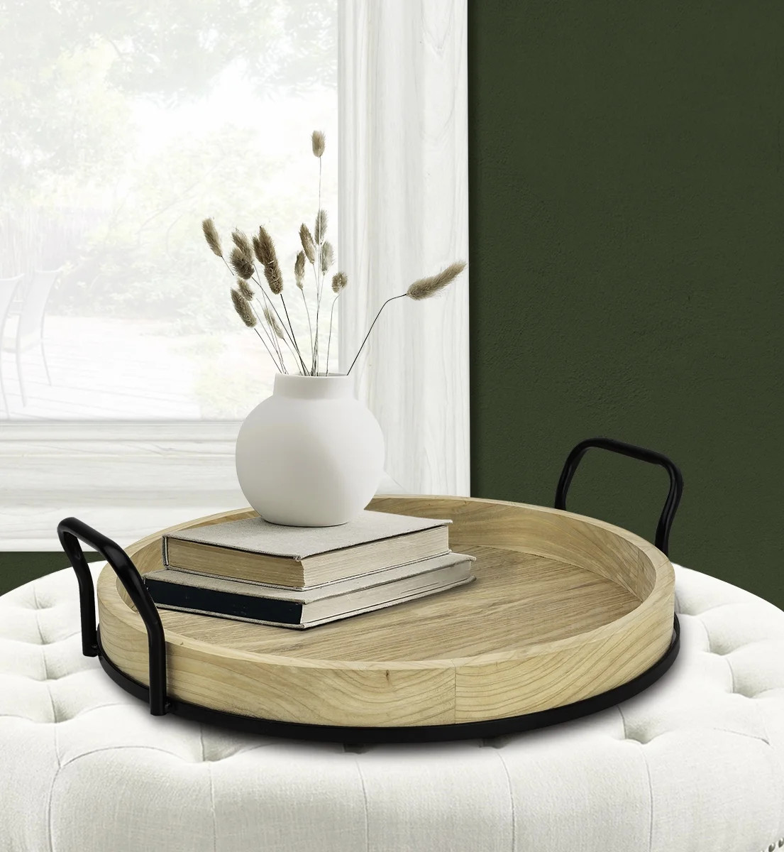 Better Homes & Gardens 17-inch Round Light Wood and Metal Tray | Walmart (US)