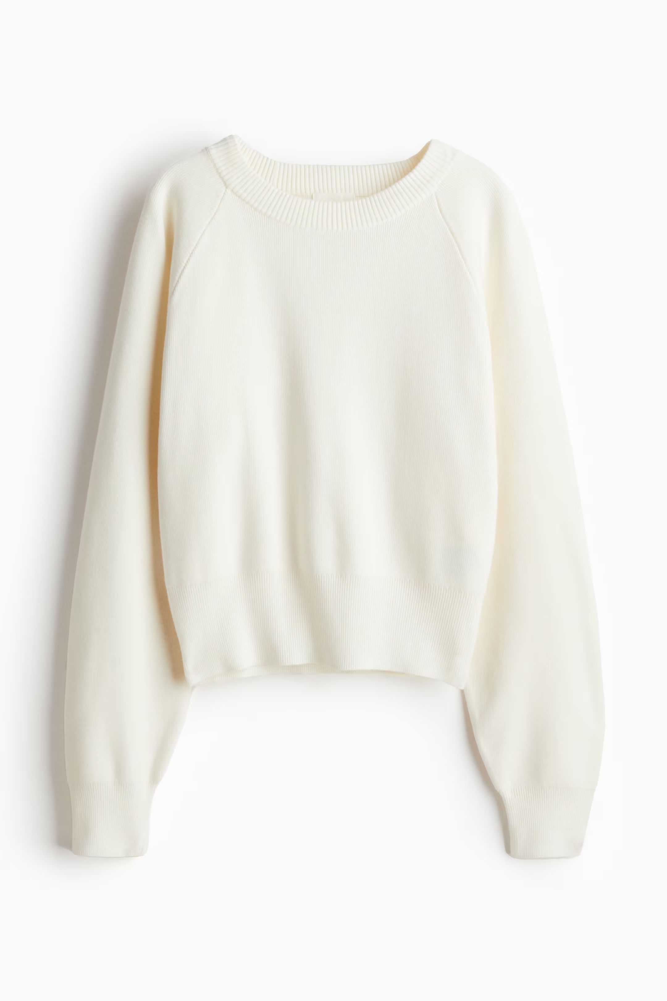 Short Sweater - Round Neck - Long sleeve - White - Ladies | H&M US | H&M (US + CA)