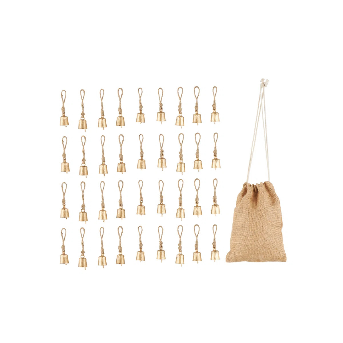 August Grove® Metal Tibetan Inspired Indoor Outdoor Gold Decorative Bells With Brown Jute Rope A... | Wayfair North America